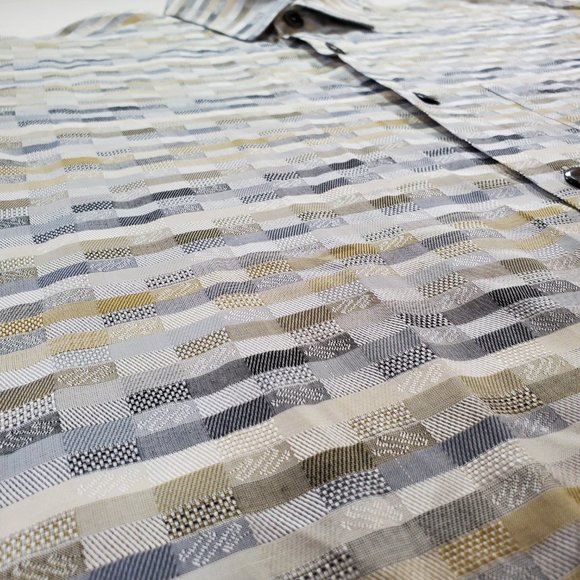 Signum Shirt Mens Medium Earth Tones Short Sleeve Casual Button Up Big Buttons - Picture 9 of 16